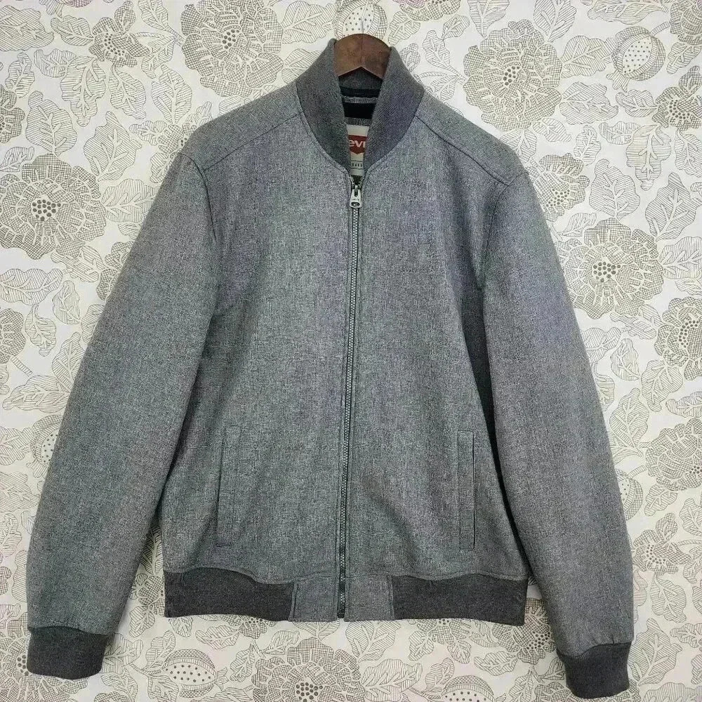 Levis Mens Grey Bomber Jacket Medium Polyester Casual Outerwear Full zip Mock